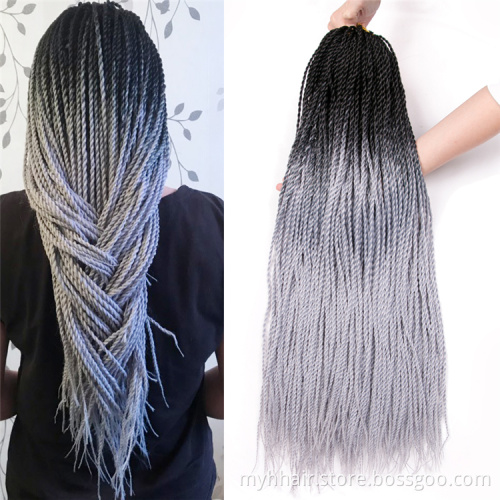 Grey,Blue,Pink,Brown Ombre Senegalese Twist Crochet Braids 24 Inch 30 Roots/Pack Synthetic Hair for Women